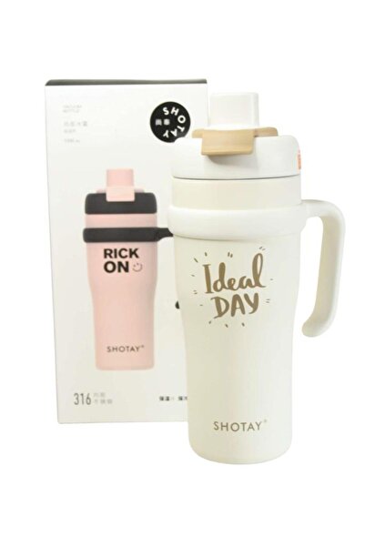 Shotay ST-8919 Çift Kullanım Pipetli/Rahat İçim Beyaz 1000ml Çelik Termos
