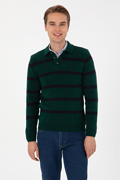 U.S. Polo Assn. سترة رجالية ذات قصة عادية وياقة بولو باللون الأخضر الداكن 503...