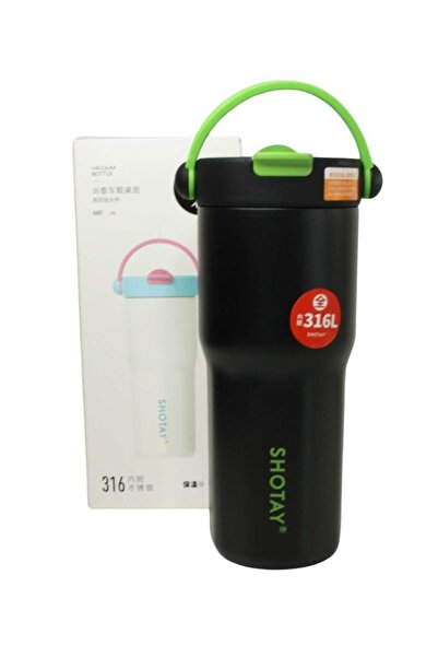 Shotay ST-8902 680ml Pipetli Siyah Çelik Matara