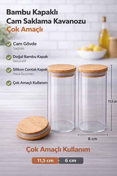 NAGİ HOME Bambu Kapaklı Vakumlu Borosilikat Cam Kavanoz 2adet Adet 270ml - Ba...
