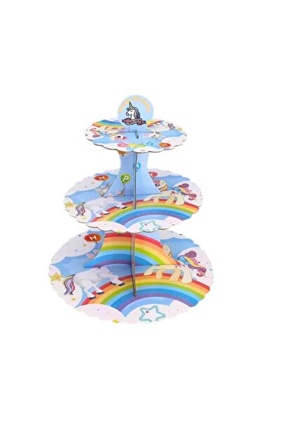 Flippy Поставка за торта Flippy, тема еднорози и дъги, 3 нива, многоцветна