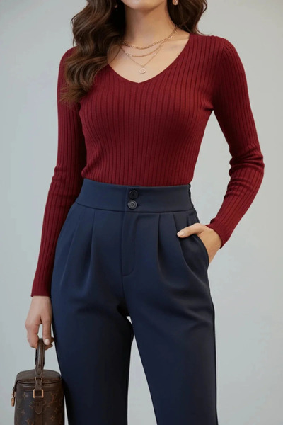 DAME Women's High Waist Pleated Double Button Ankle Length Carrot Palazzo Pants