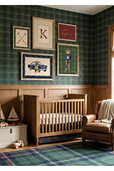 leilart Vintage Teddy Polo Bear Çocuk odası Çerçeveli Tablo Seti