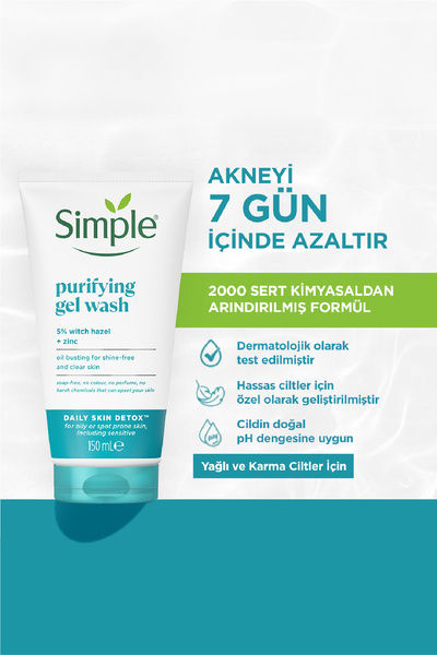 Simple Daily Skin Detox Arındırıcı Yüz Temizleme Jeli Temiz Ve Parlamayan Bir Cilt İçin 150 ml