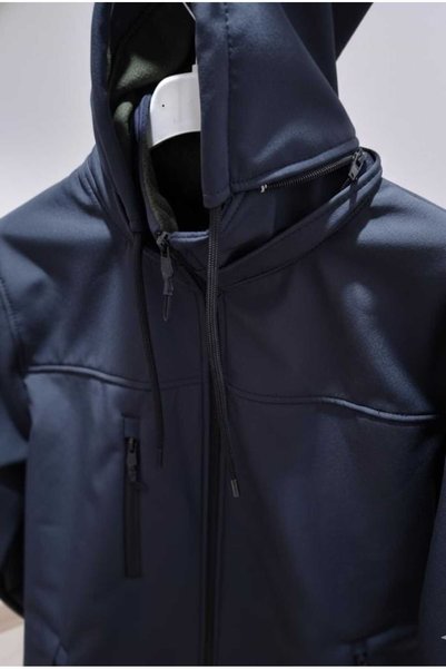 zeyra Men's Detachable Hooded Inner Fleece Water and Wind Resistant Softshell Coat - Dark Blue