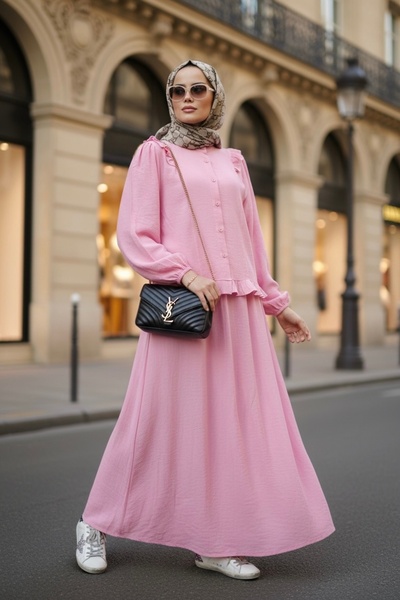 Aselim Hijap Moda Set cămașă cu volane din bumbac din țesătură Strawberry cu ...