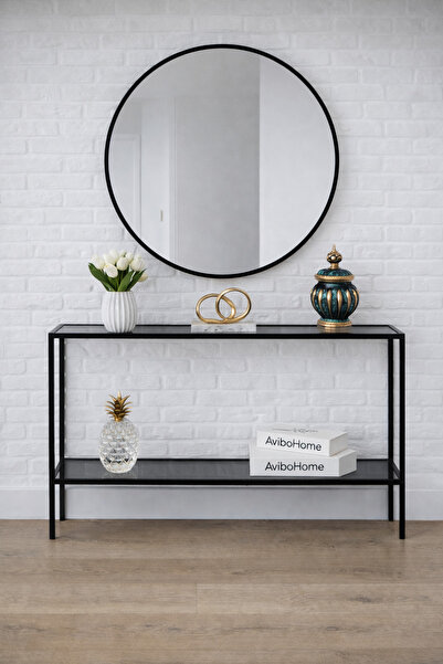 AVİBO HOME Santino Siyah Dresuar Kahve Köşesi Modern Konsol Füme Cam 100*20*85