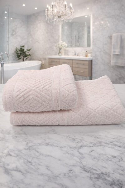 Bambus 2'li %100 Pamuklu Geometrik Desenli Banyo Havlusu Seti /90x150 Banyo H...