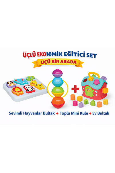 DEDE 3’lü Bebek Gelişim Seti 2 | Toplu Mini Kule + Sevimli Hayvanlar Bultak +...
