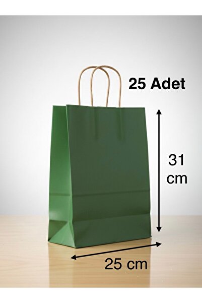 e Erta Yeşil Renkli Kraft Çanta 25x31 Cm -25 Adet- Hediye Poşeti , Hediye Pak...