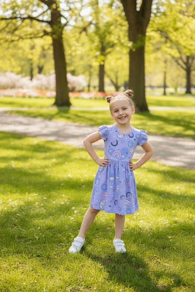 minikiss 3 Pieces Summer Printed Lycra Single Jersey Fabric Girl's 3-Piece Dress