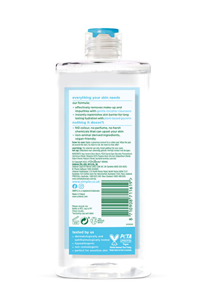 Simple Water Boost Kuru ve Hassas Ciltler İçin Nemlendirici Micellar Makyaj Temizleme Suyu 400 ML