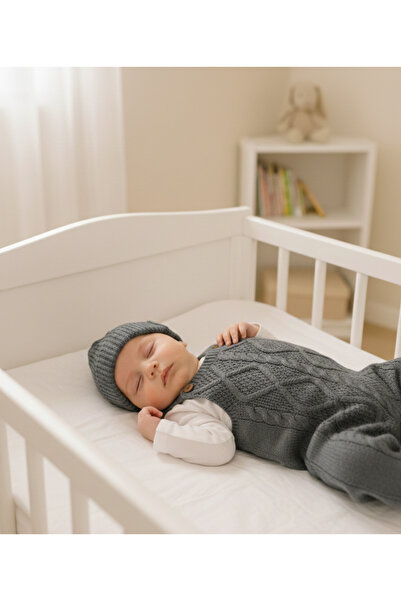 Nimini Kids Knitted Diamond Patterned Unisex Baby Beret Salopet with Adjustab...