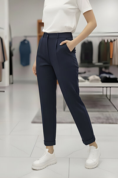 FlexiFit Bel Lastik Detaylı Yüksek Bel Kadın Duble Paça Pantolon – Dar Kesim,...