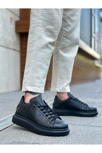 BOA BA0547 Αθλητικά ανδρικά παπούτσια με χοντρή ψηλή σόλα μαύρα κορδόνια