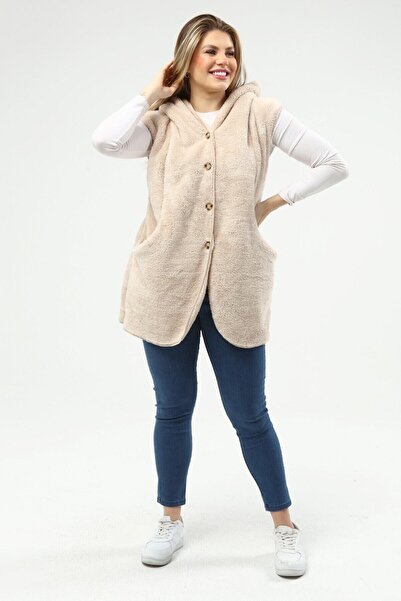 SENTEX Welsoft Düğmeli Cepli Bej Kadın Yelek