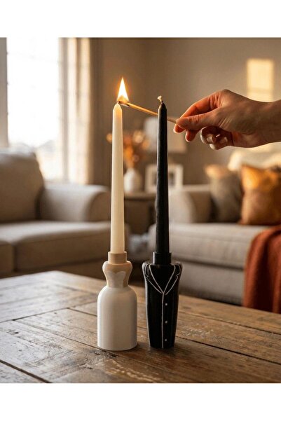 designode ICONIC Couple Dekoratif Hediyelik 2'li Şamdan Seti (Gelin&Damat)