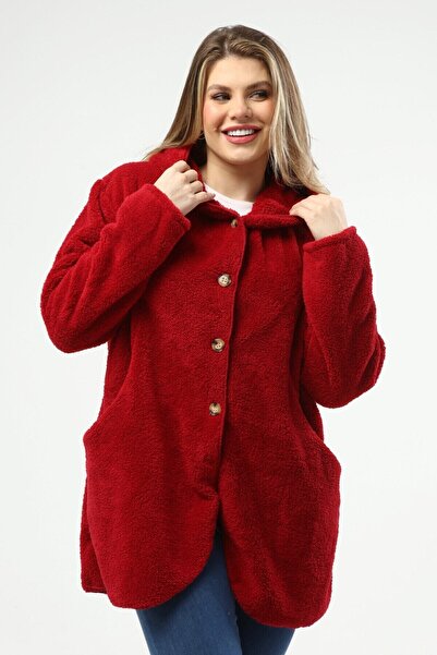 SENTEX Cardigan de damă Welsoft cu buzunare cu nasturi roșu Claret