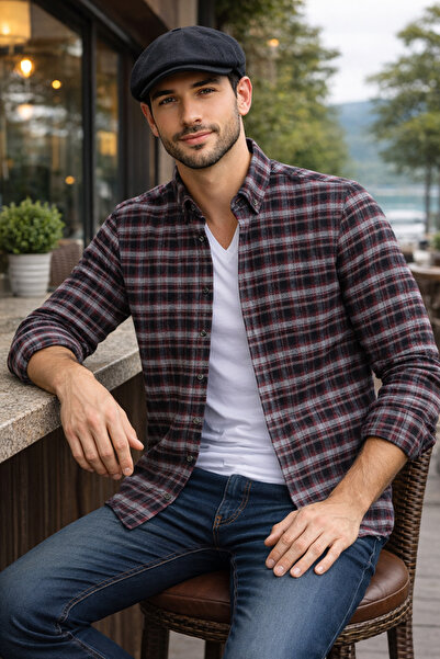 Varetta Erkek Siyah Kışlık Gömlek Klasik Kesim Cepli Kareli