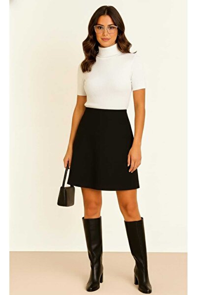 ZUM Diz Üstü Selanik Kadın Kloş Etek Yüksek Bel Beli Lastikli Günlük Salaş Ra...