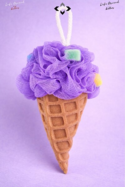 LİGROUND ليفة استحمام منقوشة على شكل آيس كريم أرجواني، ليفة استحمام للجسم، لي...