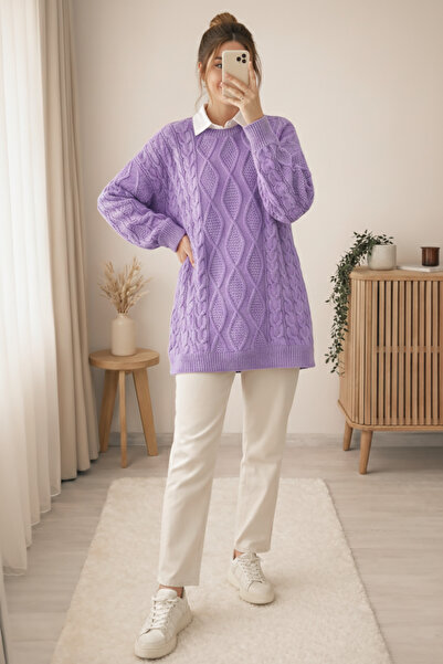 MODAQU Knitted Pattern Casual Knitwear Sweater - Lilac