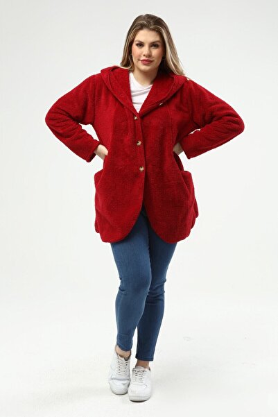 SENTEX Cardigan de damă Welsoft cu buzunare cu nasturi roșu Claret