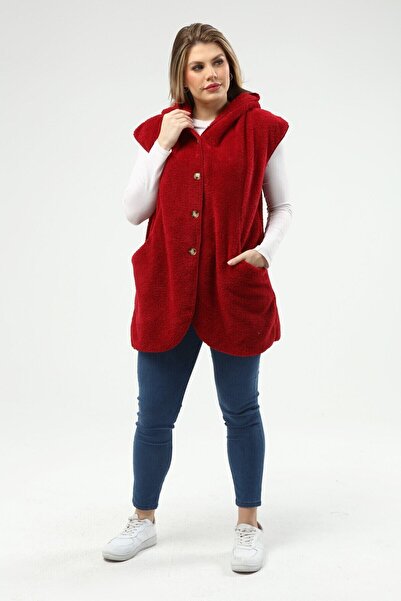 SENTEX Welsoft Düğmeli Cepli Bordo Kadın Yelek