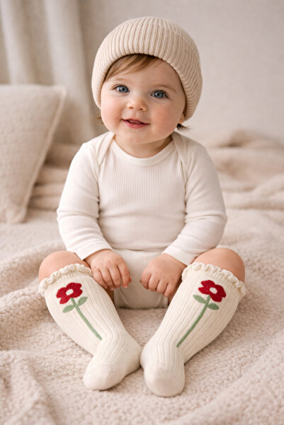 Katia&Bony Baby Floral Patterned Socks Ecru