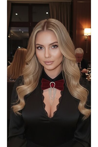 LO ADORO Kadife Kurdele Broş Kadin Papyon Kravat İğnesi Ceket Aksesuar Zirkon...