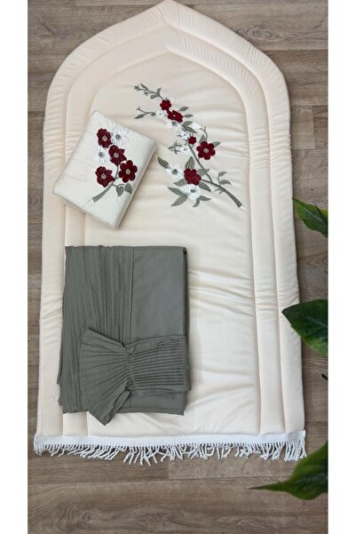 aram طقم سجادة اسفنج مبطن 2 سم ونصف مع شرشف صلاة خامة باردة وبيت مصحف