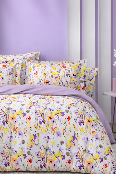 İQON Elastic Sheet Duvet Cover Set Double Size Lilac White