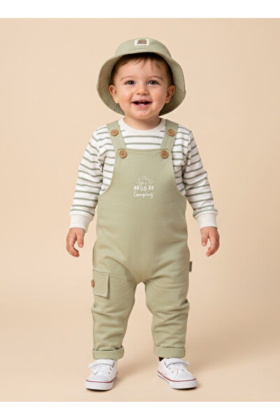 Childona Baby Kids Şapka Detaylı Çizgi Baskılı Omuzdan Çıtçıtlı Badi Askılı S...