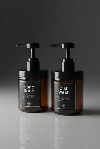 Mienda Home 2'li Amber Cam Sabunluk Seti 220 ml - Hand Soap & Dish Wash Takım...
