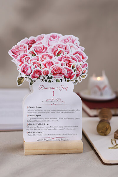 MSticker Ramazan Ayı Pembe Güllü 30 Günlük Masa Takvimi, Ramazan-ı Şerif Özel...
