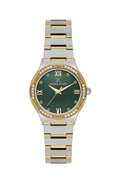 Daniel Klein ساعة نسائية فاخرة من الفولاذ المقاوم للصدأ باللونين الفضي والذهب...