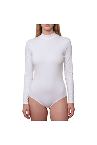 LUAN Women's long sleeve bodysuit, Thong panties, White