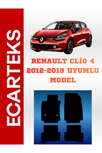 Ecarteks Renault Clio 4 Özel Velur Halı Paspas Takımı 2012-2019 Uyumlu (Klips...