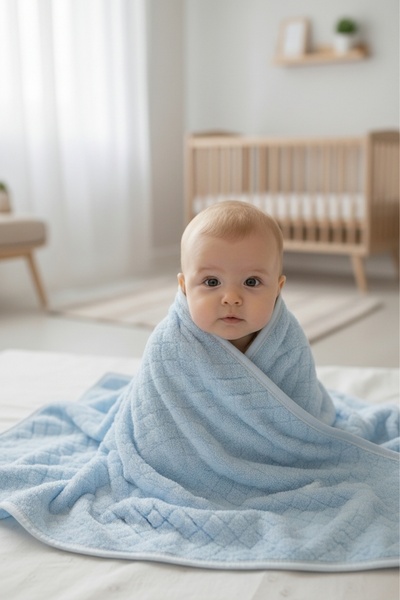 Story Baby Baklava Jakarlı Welsoft Bebek Battaniyesi MAVİ 90 X 90 cm