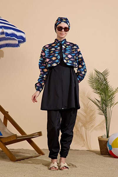 GAVLİA Women's Hijab Swimsuit 4-Piece Set Full Coverage Zippered..