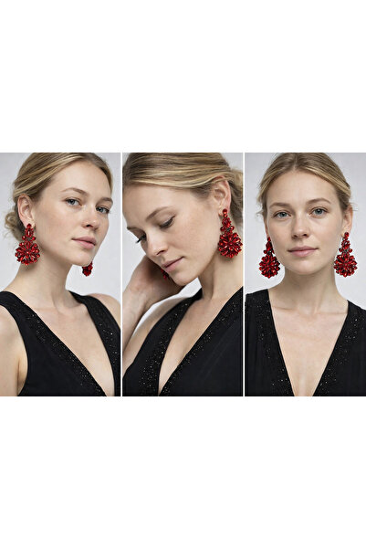 BB wikiki Red Crystal Stone Henna Engagement Wedding Bridal Earrings