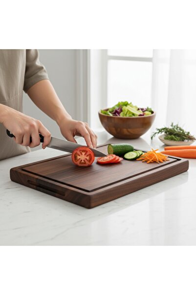 HİCOWOOD Doğal Ceviz Şef Tipi Kesme Tahtası-41x25x2.5 cm-Lazerle Ücretsiz Kiş...