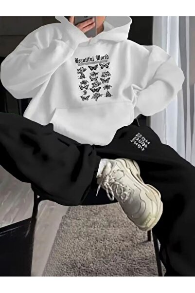 DİVİN Women's Printed Oversized Sweatshirt - Sweatpants 2-Piece Set