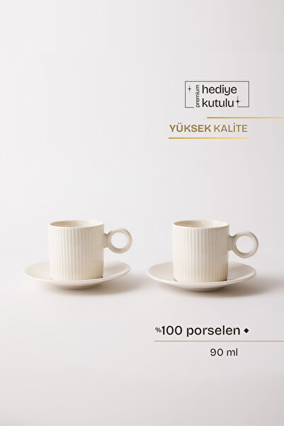 TUSE LIVING Pure Sade 4 Parça 2 Kişilik Porselen Kahve Fincan Takımı 90 ml
