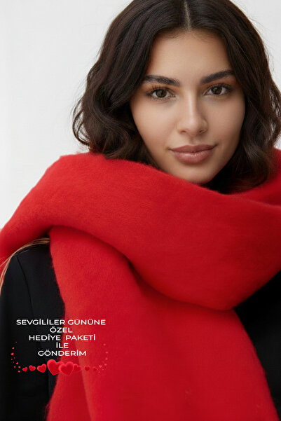 Bermody Eșarfă pentru femei cu textura moale, roșu pufos, șal pentru umăr, 50...