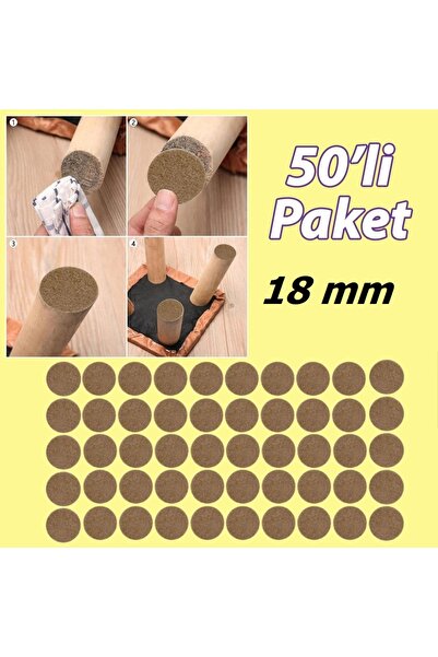 ZUZU MADE 50 Adet 1.8 cm Yapışkanlı Sandalye Masa Koltuk Altı Parke Koruma Ke...