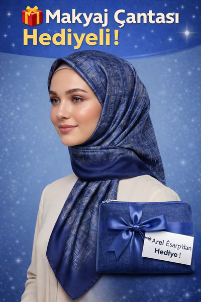 Picasso İpek Görünümlü Lacivert Kristal Eşarp – Twill Şık Tasarım 90x90