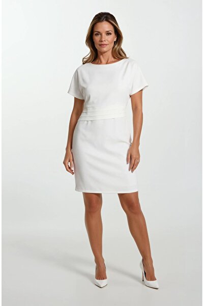 Spazio Dianora Yuvarlak Yaka Beli Nervüllü Kısa Kol Elbse EKRU