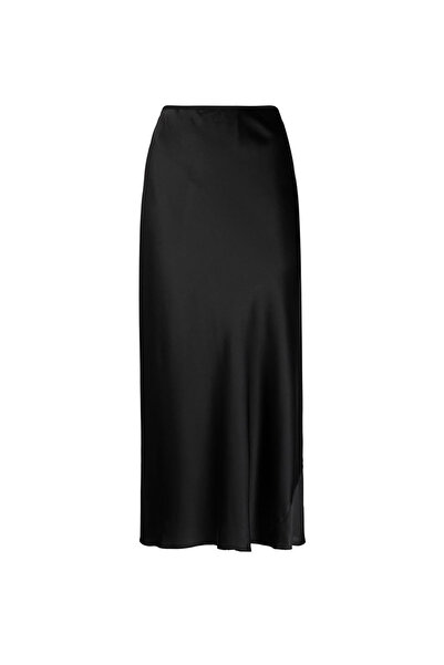 ECOTİQUE Kadın Siyah Saten Etek Lastikli Maxi Boy Uzun A Line Tesettür Etek 9...