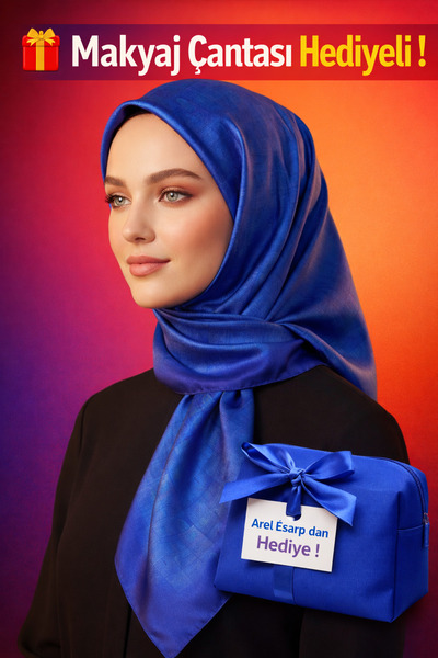 Picasso İpek Görünümlü Saks Mavisi Kristal Eşarp – Twill Şık Tasarım 90x90